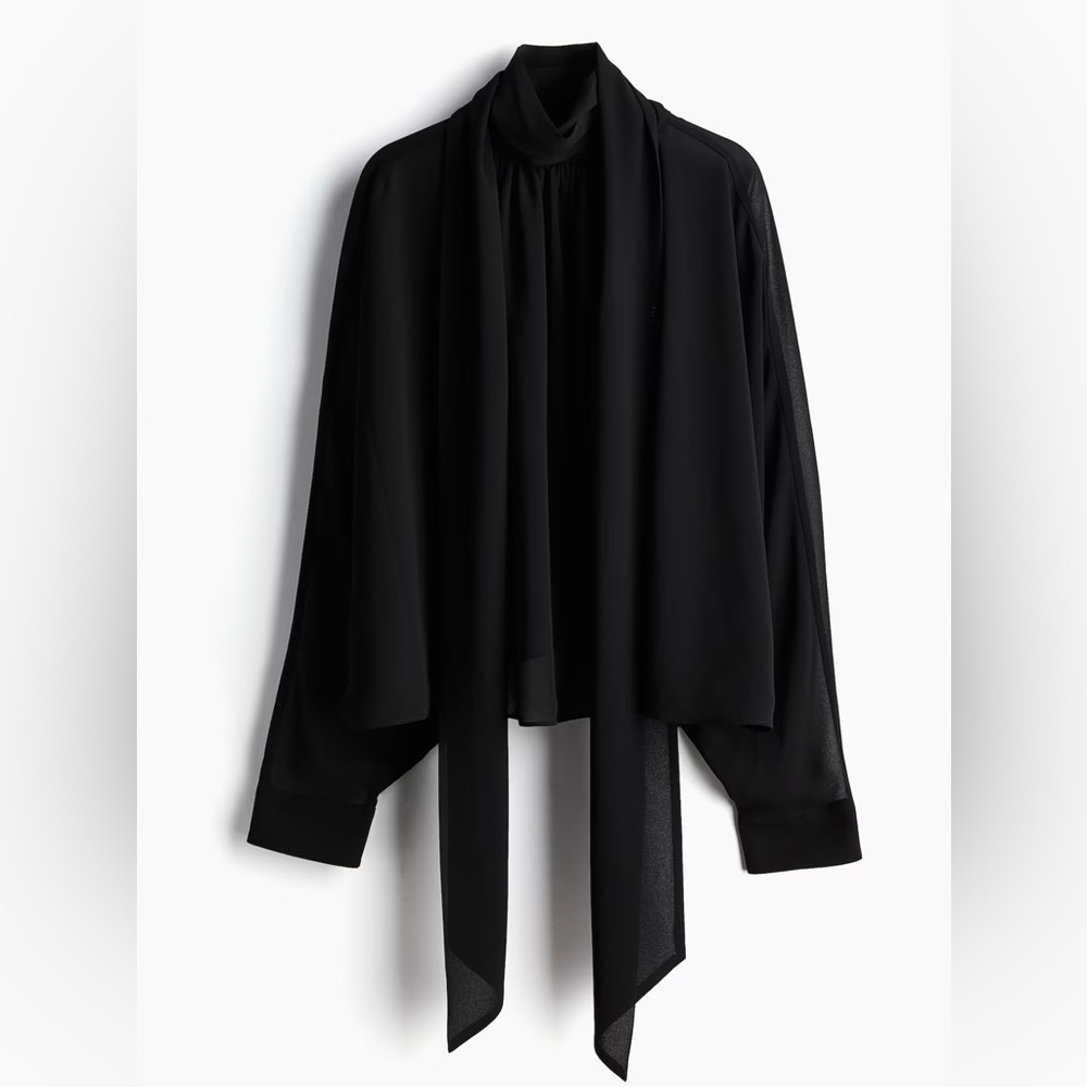 Hm tie neck chiffon blouse med